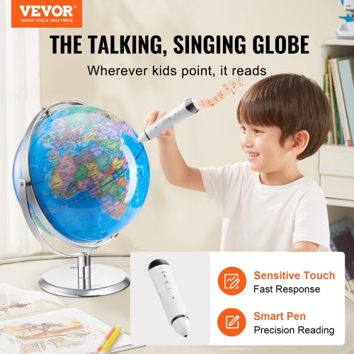 Globe parlant 9&nbsp;po/228,6&nbsp;mm VEVOR, Globe interactif pour l'apprentissage précoce des enfants, Globe éducatif avec stylo intelligent et