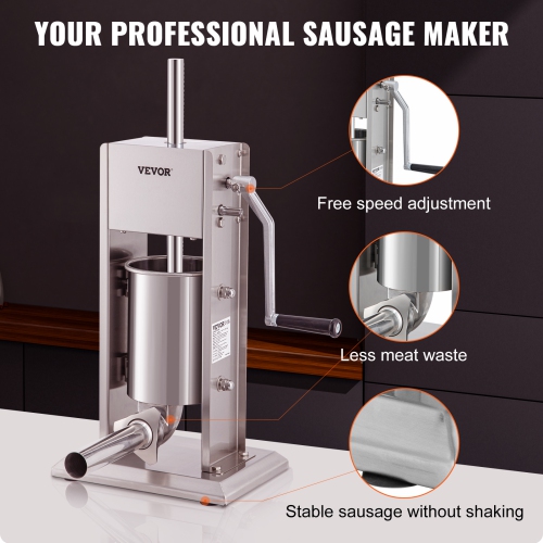 VEVOR 5LBS/3L Manual Sausage Stuffer, 2 Speed 304 Stainless Steel Vertical Sausage Stuffer, Sausage Filling Machine with 4 Stuffing Tubes, for