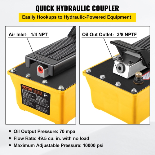 VEVOR 10,000 PSI Air Hydraulic Pump, Hydraulic Foot Pump, 1/2 Gal Reservoir Foot Operated Air/Hydraulic Pump, with Hose and Spray Gun for Auto