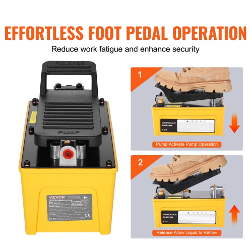 VEVOR 10,000PSI Air Hydraulic Pump, 0.42 Gal Reservoir, NPT 3/8 In Oil Outlet, NPT 1/4 In Inlet, Aluminum Shell Air Actuated Treadle Foot Pump, for