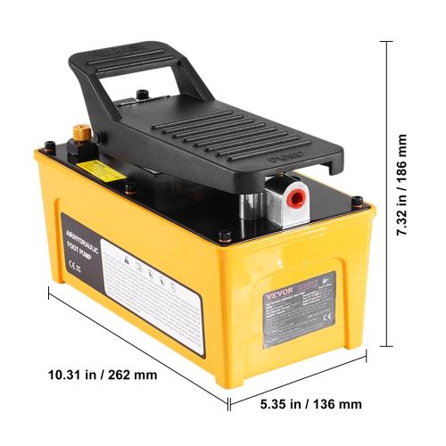 VEVOR 10,000PSI Air Hydraulic Pump, 0.42 Gal Reservoir, NPT 3/8 In Oil Outlet, NPT 1/4 In Inlet, Aluminum Shell Air Actuated Treadle Foot Pump, for