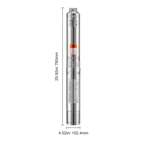 VEVOR 31.7 GPM Flow Deep Well Submersible Pump, 1 HP Output Power, 230V, 207 ft Head, with 32.81 ft Cord External Control Box, Stainless Steel Water