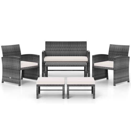 GYMAX  Set Of 6 Patio Furniture Outdoor Sectional Conversation Pe Rattan Sofa Set