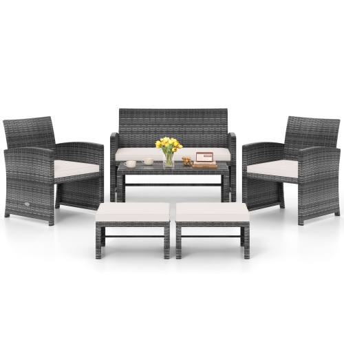 Gymax Set Of 6 Patio Furniture Outdoor Sectional Conversation PE Rattan Sofa Set