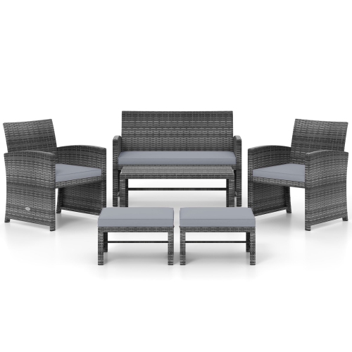 GYMAX  Set Of 6 Patio Furniture Outdoor Sectional Conversation Pe Rattan Sofa Set
