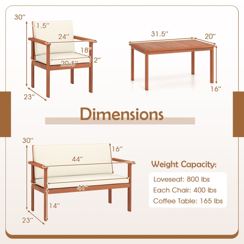 Gymax 4 Pieces Patio Furniture Set Acacia Wood Porch Chairs w/ Table