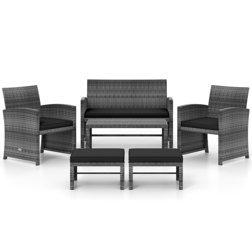GYMAX  Set Of 6 Patio Furniture Outdoor Sectional Conversation Pe Rattan Sofa Set