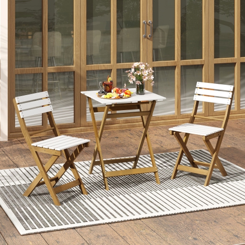 GYMAX  3-Piece Folding Patio Bistro Set W/ Slatted Design Small Outdoor Furniture Set