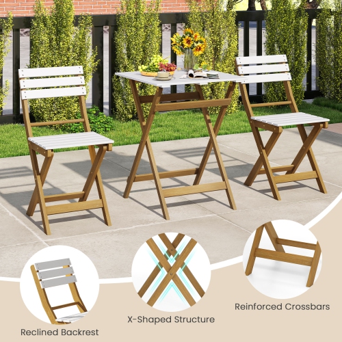 Gymax 3-Piece Folding Patio Bistro Set w/ Slatted Design Small Outdoor Furniture Set