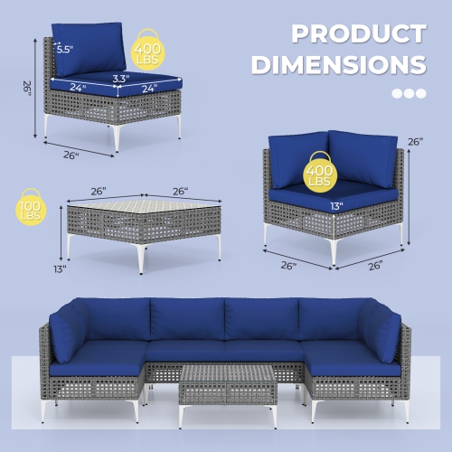 Gymax Set Of 7 Piece Outdoor Furniture Set w/Seat & Back Cushions Tempered Glass Coffee Table