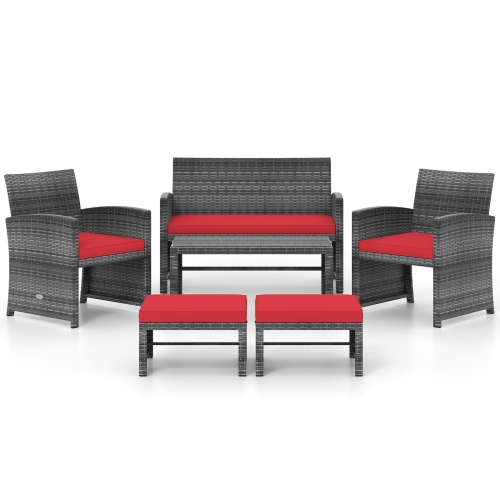 GYMAX  Set Of 6 Patio Furniture Outdoor Sectional Conversation Pe Rattan Sofa Set