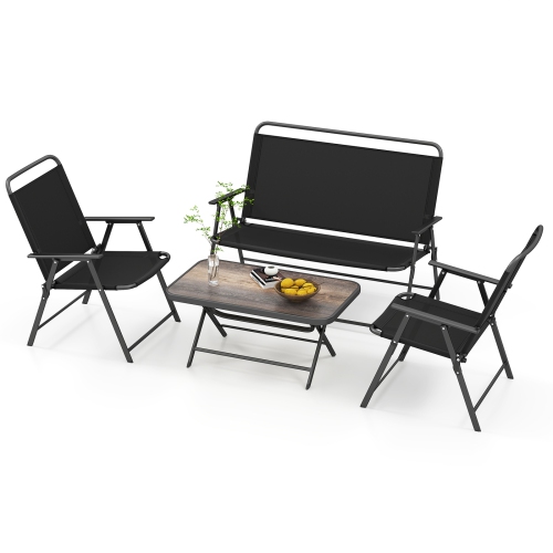 Gymax 4 Piece Outdoor Conversation Set Metal Frame Outdoor Bistro Set w/ 2 Chairs Black
