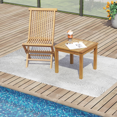 Gymax Outdoor Square Teak Wood End Table Coffee Table for Porch Deck Garden Patio