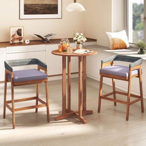 Gymax 39'' Outdoor Acacia Wood Bar Table w/ Slatted Tabletop for Garden Deck