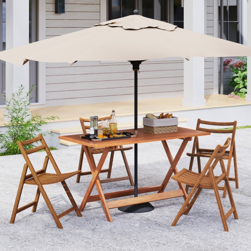 Gymax 54.5'' x 27.5'' Patio Dining Table w/ Teak Painting 2'' Umbrella Hole for Balcony