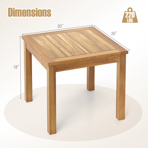Gymax 2PCS Outdoor Square Teak Wood End Table Coffee Table for Porch Deck Garden Patio