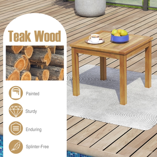 Gymax 2PCS Outdoor Square Teak Wood End Table Coffee Table for Porch Deck Garden Patio