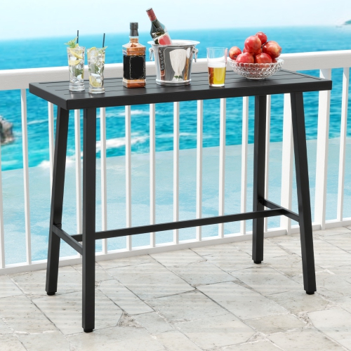 Gymax Metal Frame Rectangle Dining Table Accommodates 4-6 People w/ Foot Pedal