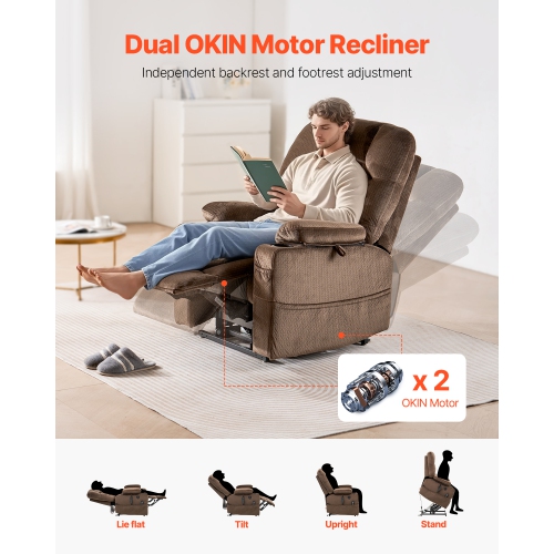 VEVOR Power Lift Recliner Chair, with Heat and Massage for Elderly, Dual Motor Recliner Chair with 2 Cup holders and USB Port, Position Adjustment