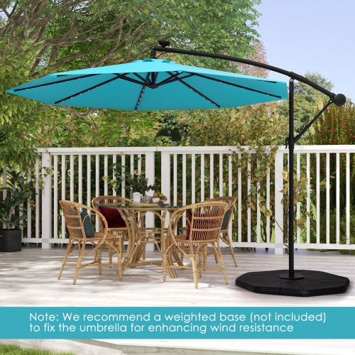 Gymax 10 Ft Solar LED 40 Lights Offset Umbrella Crank Cross Base Patio