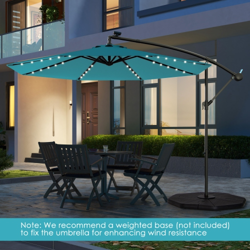 Gymax 10 Ft Solar LED 40 Lights Offset Umbrella Crank Cross Base Patio