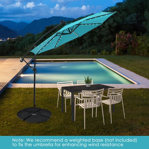 Gymax 10 Ft Solar LED 40 Lights Offset Umbrella Crank Cross Base Patio