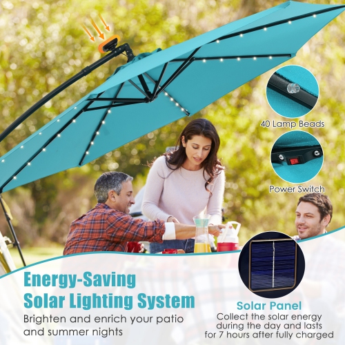 Gymax 10 Ft Solar LED 40 Lights Offset Umbrella Crank Cross Base Patio