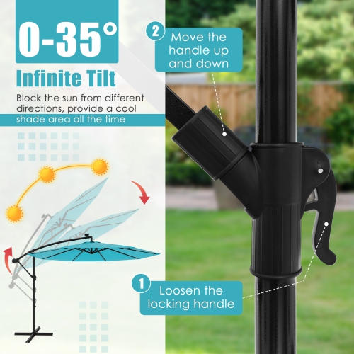 Gymax 10 Ft Solar LED 40 Lights Offset Umbrella Crank Cross Base Patio