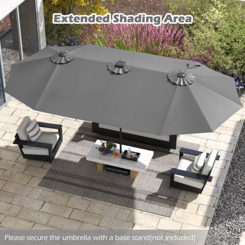 Gymax 15.5 FT Double-sided Patio Umbrella w/ Solar Lights Outdoor Twin Size Umbrella