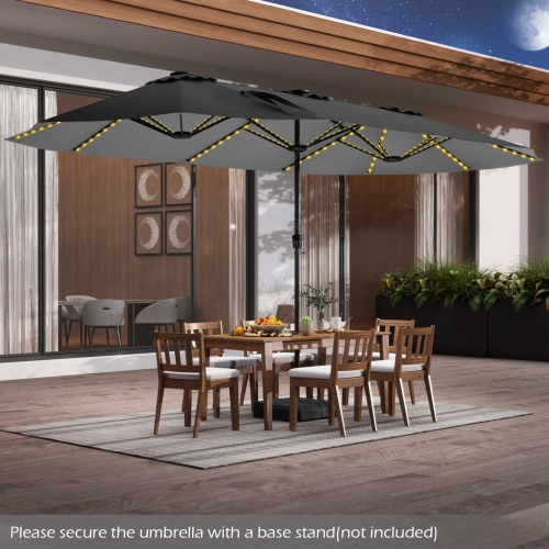Gymax 15.5 FT Double-sided Patio Umbrella w/ Solar Lights Outdoor Twin Size Umbrella