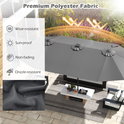 Gymax 15.5 FT Double-sided Patio Umbrella w/ Solar Lights Outdoor Twin Size Umbrella