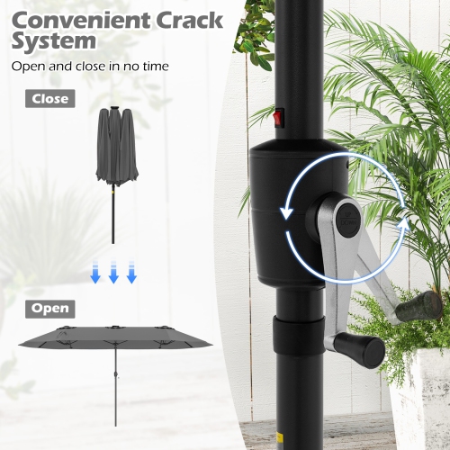 Gymax 15.5 FT Double-sided Patio Umbrella w/ Solar Lights Outdoor Twin Size Umbrella