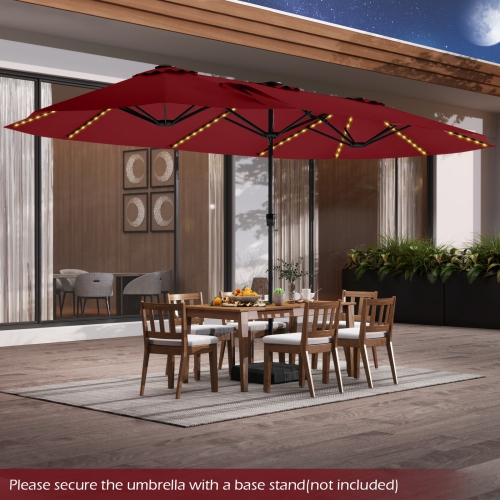Gymax 15.5 FT Double-sided Patio Umbrella w/ Solar Lights Outdoor Twin Size Umbrella