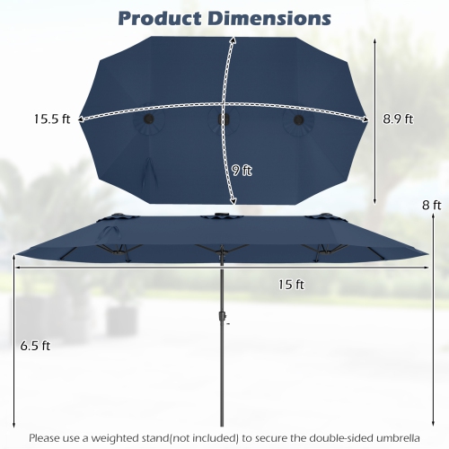 Gymax 15.5 FT Double-sided Patio Umbrella w/ Solar Lights Outdoor Twin Size Umbrella