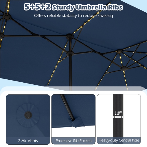 Gymax 15.5 FT Double-sided Patio Umbrella w/ Solar Lights Outdoor Twin Size Umbrella