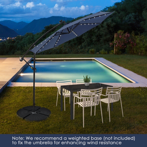 Gymax 10 Ft Solar LED 40 Lights Offset Umbrella Crank Cross Base Patio