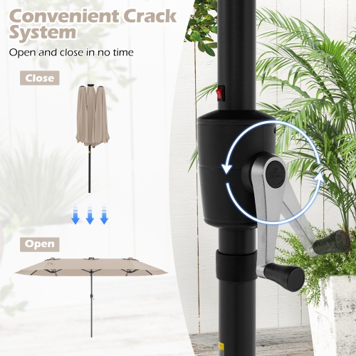 Gymax 15.5 FT Double-sided Patio Umbrella w/ Solar Lights Outdoor Twin Size Umbrella