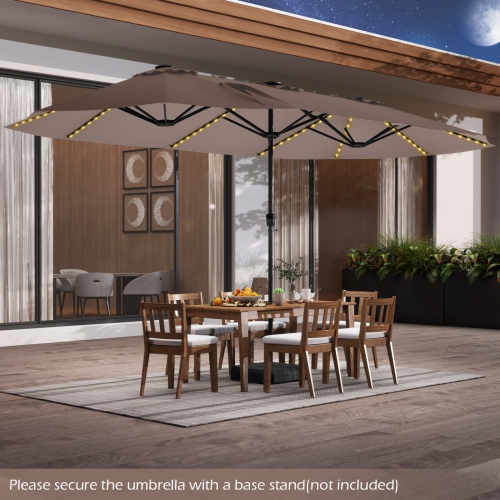 Gymax 15.5 FT Double-sided Patio Umbrella w/ Solar Lights Outdoor Twin Size Umbrella