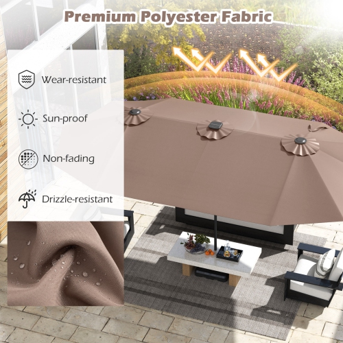 Gymax 15.5 FT Double-sided Patio Umbrella w/ Solar Lights Outdoor Twin Size Umbrella
