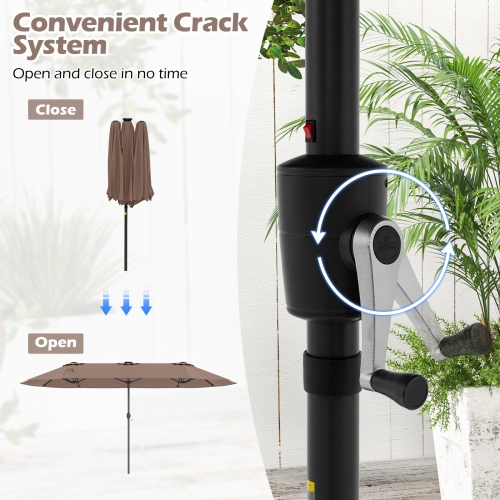 Gymax 15.5 FT Double-sided Patio Umbrella w/ Solar Lights Outdoor Twin Size Umbrella