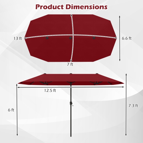 Gymax 13 FT Double-sided Patio Umbrella Outdoor Large Twin Size Umbrella