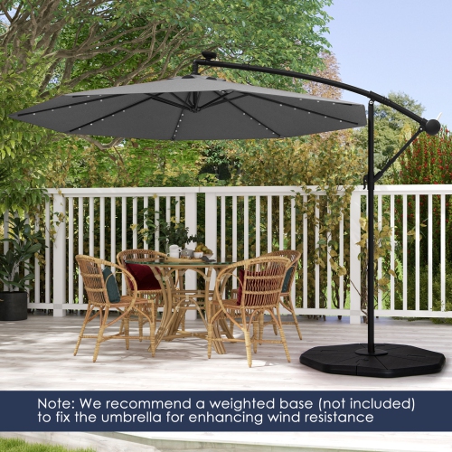 Gymax 10 Ft Solar LED 40 Lights Offset Umbrella Crank Cross Base Patio