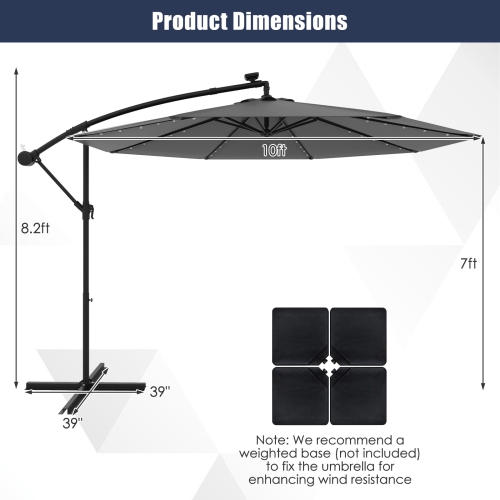 Gymax 10 Ft Solar LED 40 Lights Offset Umbrella Crank Cross Base Patio