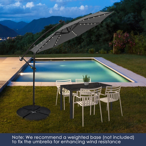 Gymax 10 Ft Solar LED 40 Lights Offset Umbrella Crank Cross Base Patio