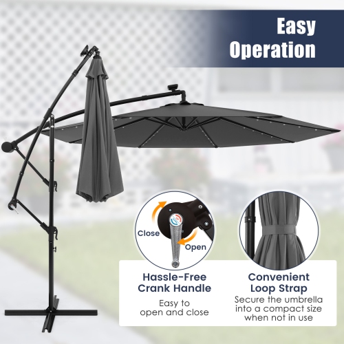 Gymax 10 Ft Solar LED 40 Lights Offset Umbrella Crank Cross Base Patio