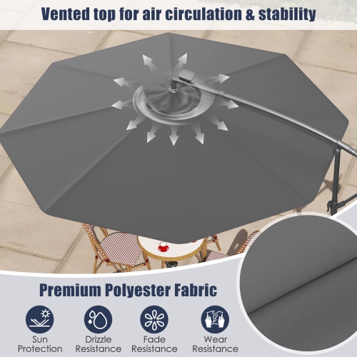 Gymax 10 Ft Solar LED 40 Lights Offset Umbrella Crank Cross Base Patio