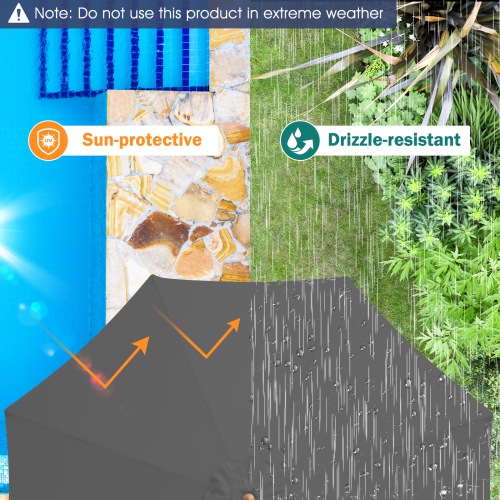 Gymax 10FT Wooden Market Table Umbrella Pulley Sunshade Canopy w/8 Bamboo Ribs