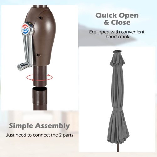 Gymax 10FT Solar Umbrella LED Market Steel Tilt w/ Crank Patio