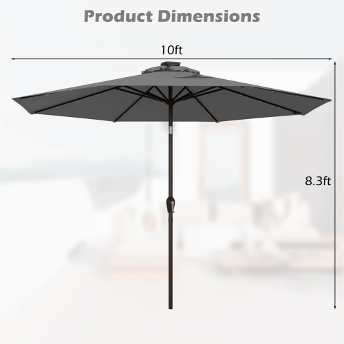 Gymax 10FT Solar Umbrella LED Market Steel Tilt w/ Crank Patio