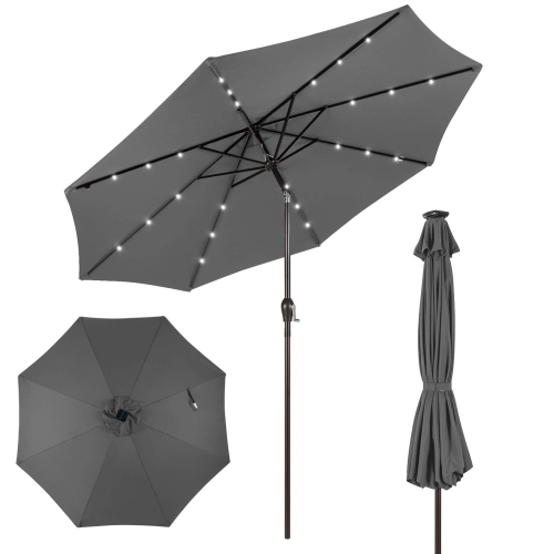 Gymax 10FT Solar Umbrella LED Market Steel Tilt w/ Crank Patio
